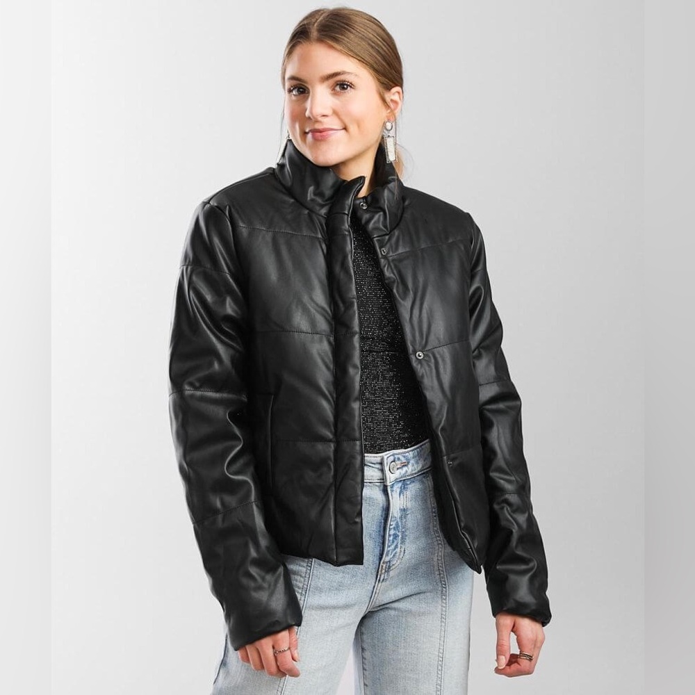 Ci Sono Faux Leather Puffer Jacket Black Size Medium